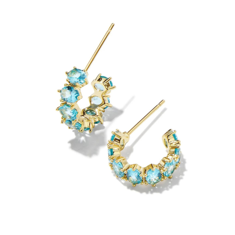 Cailin Crystal Huggie Earrings - Gold Aqua