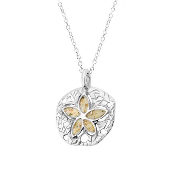 sand dollar necklace with sand handcrafted in the USA by dune jewelry