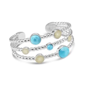 Seven Bezel Cuff Bracelet - Larimar and Sand
