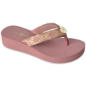The Taylor-Tu Dusty Rose is an updated version of our 1 1/2″ classic EVA flip flop with soft ribbon thong and a Dusty Rose and Gold strap with a gold LP logo ornament.